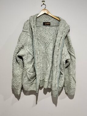 VTG Artesanias Ishka Zip Up Cardigan Sweater Cream Wool Cable Knit  one size